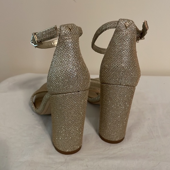 Sam Edelman Yaro Glittery Open Toe Strap Block Heels in Jute Glam Mesh Size 6.5 - Picture 4 of 12